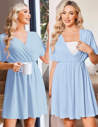 Image of Ekouaer 3 in 1 Labor and Delivery Gown for Hospital Short Sleeve Maternity Nursing Dress Nightgown Postpartum Sleepwear