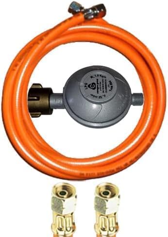 Régulateur de pression de 50 mbar + tuyau de gaz propane avec écrou de raccordement gauche 1/4" x 1/4" gauche (50 mbar + tuyau de gaz PVC de 500 cm)