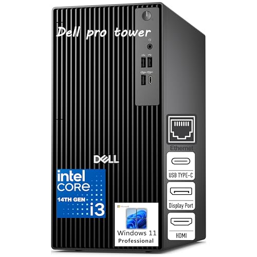 Image of Dell 2026 Pro Tower PC Essential Desktop Computer, 14th Gen Intel i3-14100 (4-Core), Copilot AI, HDMI, Dual Monitor, 32GB DDR5 RAM, 1TB PCIe SSD, Windows 11 Pro for Small Business & Home Office