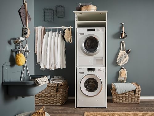 Laundreezy Waschmaschinenschrank für Trockner und Waschmaschine, Weiß - Praktischer Waschmaschinen-Überbauschrank - 67,5 x 200 x 67,5 cm (B/H/T)