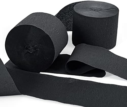 Crepe Paper Streamers Decors for Birthday Wedding Festival Ornament Graduation Colorful Candyland Party Backdrop, Rainbow DIY Supplies, Art Crafts (2 Pack Black)