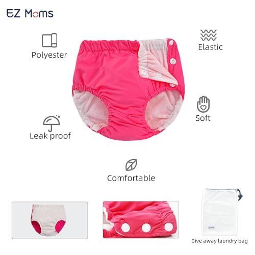 EZ Moms 2 Packs Reusable Swim Diapers Toddler Baby Swim Diaper Size 4 Washable Snap Pool Swimming Diaper 4T Soft and Silky Waterproof Diapers for Swimming Lessons Boys and Girls with a Laundry Bag - Thumbnail 2