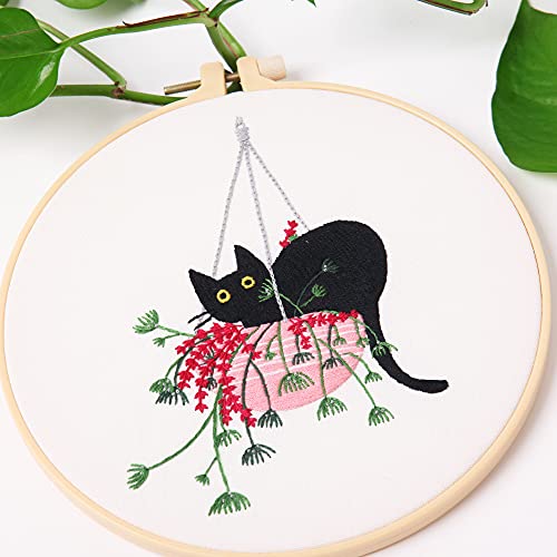 Image of REEWISLY 4 pcs of Embroidery Starter kit with Patterns and Instructions, DIY Adult Beginner Cross Stitch Kits, Including 2 Plastic Embroidery Rings, 1 Pair of Scissors, Colored Threads and Needles