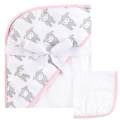 Image of Hudson Baby Unisex Baby Cotton Hooded Towel and Washcloth, Little Lamb, One Size