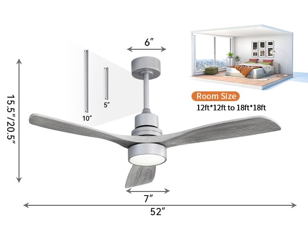 Image of Sofucor 52 Inch Smart Wood Ceiling Fans with Lights, APP /Remote Control | Modern, Quiet Reversible DC Motor, 3CCT Dimmable, 6 Speeds, Indoor /Covered Outdoor /Bedroom /Living Room /Patio /Kitchen, Grey