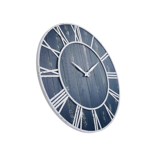 Old Oak Rustic Large Decorative Wall Clock with White Metal Frame & Navy Blue Wood (30-inch) - Image 4