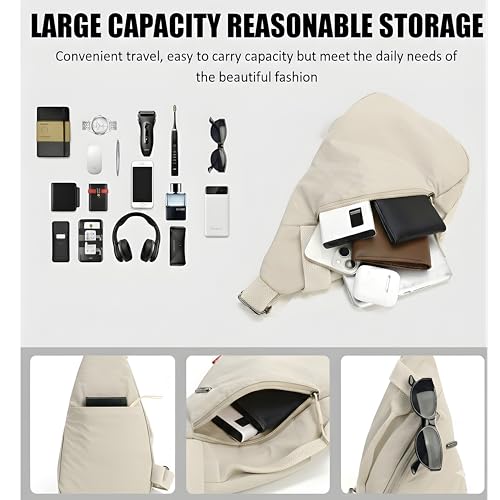 Image of Nylon Sling Bag for Men & Women | Lightweight Crossbody Chest Bag Handbag | Anti-Theft Back Pocket | Compact Everyday Carry Travel Shoulder Organizer | Casual | Water-Resistant | Secure Storage