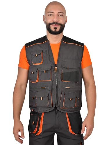 BWOLF Atlas Multifunktionale Arbeitsweste Herren Arbeitsweste Classic Grau/Orange (Grau, 4XL)
