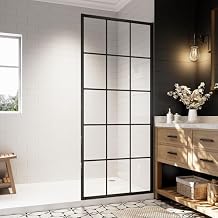34W x 74H Framed Shower Screen Walk-in,French Style Grid Pattern Glass Shower Door in Matte Black Finish,Shower Glass Panel with 5/16" 8mm Clear SGCC Tempered Glass, Easy Installation