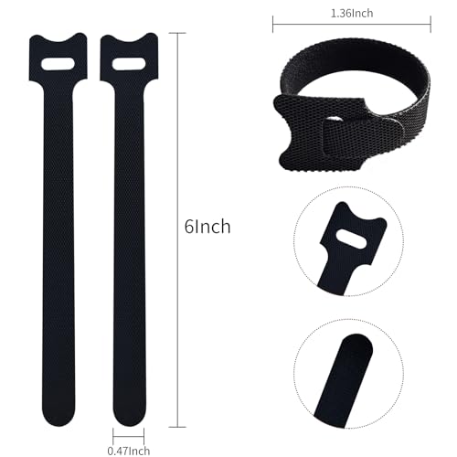 200 PCS 6 Inches Black Reusable Cable Ties, Adjustable Cord Straps, Cable Organizer, Cord Wrap and Hook Loop Cords Management,Adjustable Cord Ties