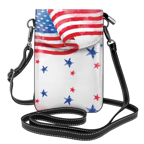 Petit sac à bandoulière en cuir végétalien imprimé drapeau américain pour femme