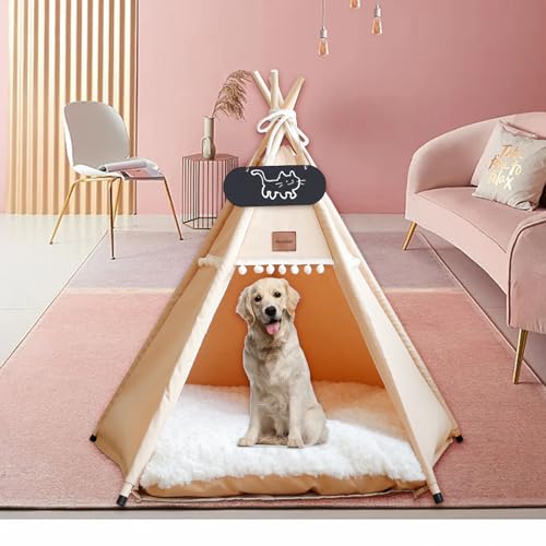 Mooipet Tipi Zelt für Haustiere mit doppelseitigem Kissen Haustierzelt für Hunde/Katzen Haustierhütte Abnehmbar und Waschbar Hundehaus für Meerschweinchen Kaninchen Hamster Kätzchen 40x40x50cm