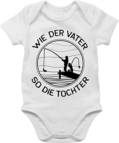 Shirtracer Baby Body Kurzarm - Geschenk zum Vatertag - Wie der Vater so die Tochter angeln - Fishing Angler - 3/6 Monate - Weiß - neugeborenes mädchen für vatertagsbody papatagsgeschenk mit bodys