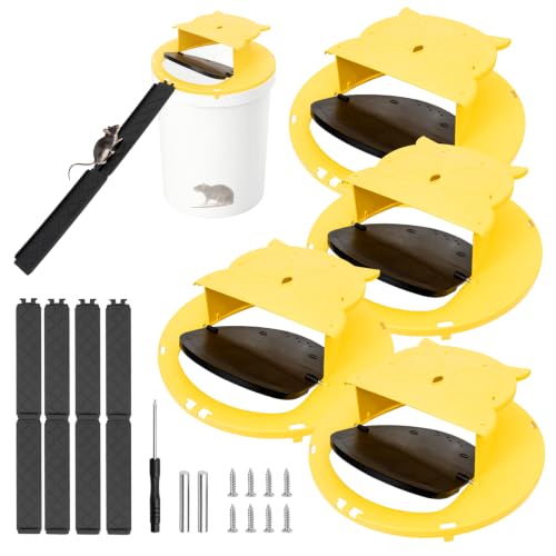 Mouse Trap Bucket,Upgrade Bucket Mouse Trap,Automatic Reset Flip and Slide Mouse Trap 5 Gallon Bucket Lid Mouse Rat Trap, Humane Rat Traps for Indoor Outdoor Use, Reusable Mouse Trap 4 Pack