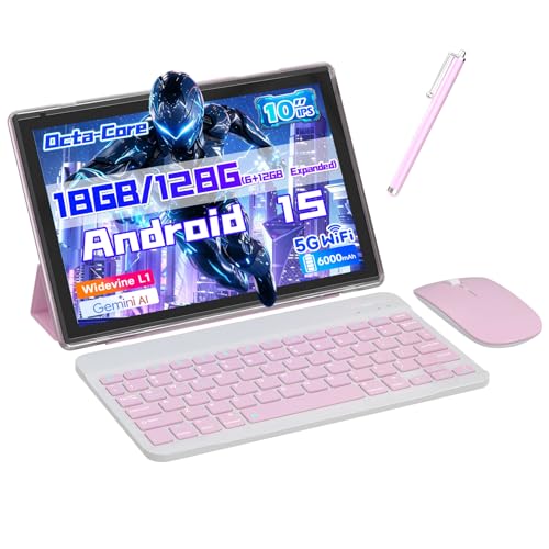 Image of Android 15 Tablet, 10-inch 2-in-1 Tablets with Keyboard, 18GB RAM 128GB ROM 2TB Expand, Quad-Core 2.0 Ghz CPU, 5G WiFi 6, BT5.0, HD Touch Screen 1280x800, 6000mAh, Wid, Wid, Wid, Evine L1
