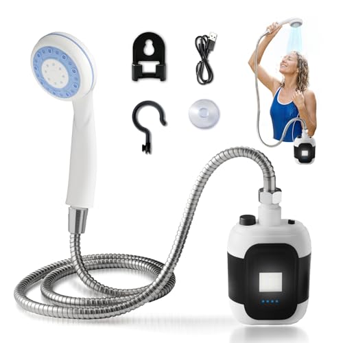 Portable Rechargeable Camping Shower Pump with LED Light - 2200mAh Outdoor Shower Head Sprayer,...