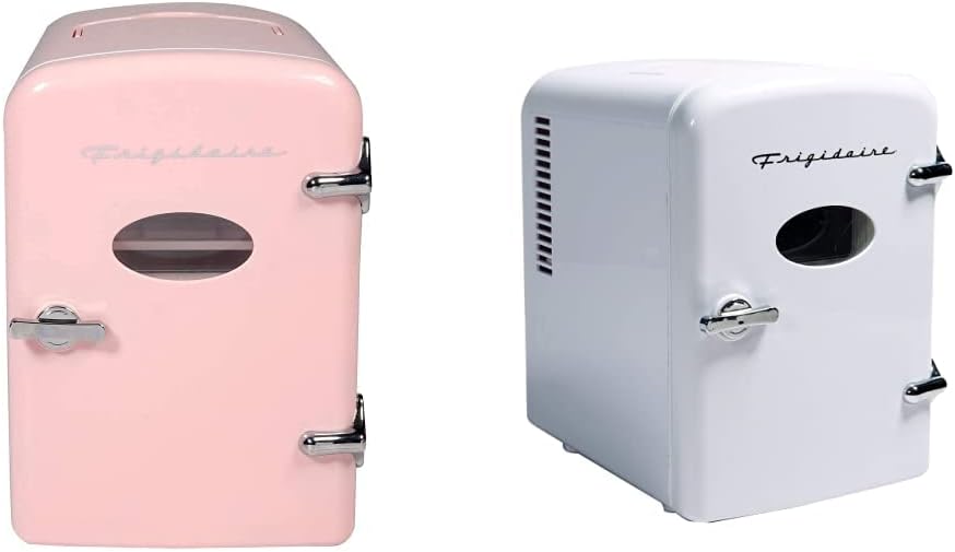 Frigidaire EFMIS175-PINK Portable Mini Fridge-Retro Extra Large 9-Can Travel Compact Refrigerator, Pink, 5 Liters & EFMIS129-WHITE 6 Can Beverage Cooler, White,4 Liters