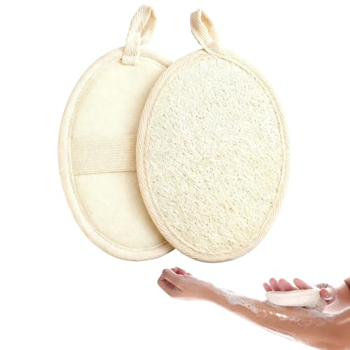 3 Pièces Éponge Naturelle Loofah Exfoliante pour le Corps, Fleur de Douche Lavable en Fibres Végétales, Gant de Gommage Réutilisable pour Spa et Bain,...
