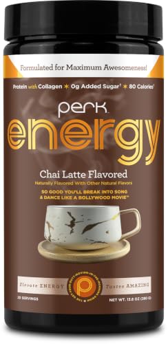 Image of Perk Energy Drink Mix (Chai Latte) 20 Servings, Gluten-Free, Soy-Free | Caffeinated Healthy Coffee Alternative with Protein, 100mg of Caffeine, Peanut-Free