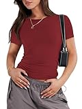 ANRABESS Women's Soft Short Sleeve T-Shirt, Crew Neck Top Slim Fit Basic Tee for Summer Casual Y2k Everyday Wear Red X-Large