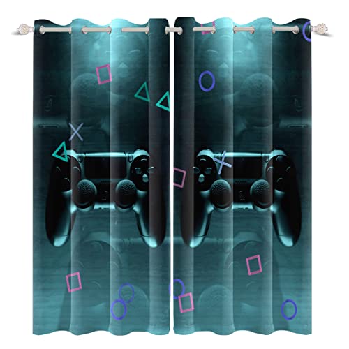 SDOTPMT 107x160cm Guay Control de Juego Cortina de Ventana Chic Moderno Amante los Juegos Magia Juego de Video Moda Juvenil Cortinas Ventana Aislamiento Térmico Cortina Dormitorio, 2 Paneles
