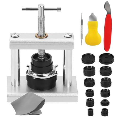 Vexaflow Herramientas Relojero, Herramienta de Reparación de Relojes con 12 Moldes, Juego para Prensar Relojes, Herramienta Reparación para Cambiar Pilas y Cerrar Cajas