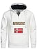 Geographical Norway GYMCLASS - Felpa con cappuccio e tasca a marsupio da uomo, con logo della marca e maniche lunghe, bianco, XL