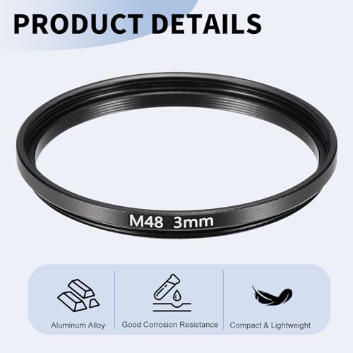 Tubo de extensión para telescopio PATIKIL de 3 mm, 2 piezas, anillo adaptador de lente de aleación de aluminio M48 x 0.75 mm en ambos extremos, accesorio para cámara y ocular, color negro miniatura 3