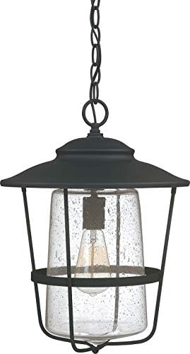 Capital Lighting 9604BK Creekside Clear Seeded Glass Outdoor Pendant, 1-Light 100 Watt, 18" H x 13" W, Black