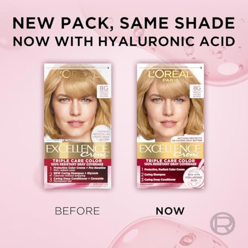 Image of L'Oreal Paris Excellence Creme Haircolor, Medium Golden Blonde [8G] (Warmer) 1ea (Pack of 3)