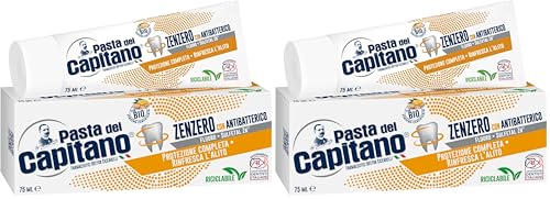 Pasta del Capitano, Dentifricio Zenzero con Antibatterico Bio, Garantisce la Protezione Completa dei Denti e Dona un Alito Sempre Fresco, 100% Made in Italy, Tubetto da 75 ml (Confezione da 2)
