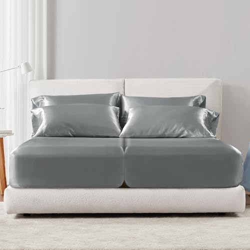 Madison Park Satin Sheets Split King Size, Luxurious Silky Bed...