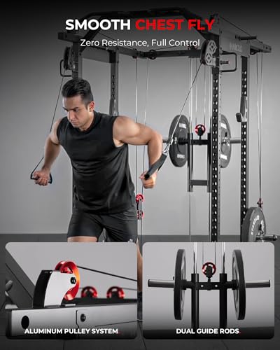 Image of Mikolo K6 2.0 Power Cage, Power Rack with Cable Crossover System, 2000LBS Squat Rack with LAT Pull Down System, Functional Trainer with Aluminum Pulley System for Home Gym