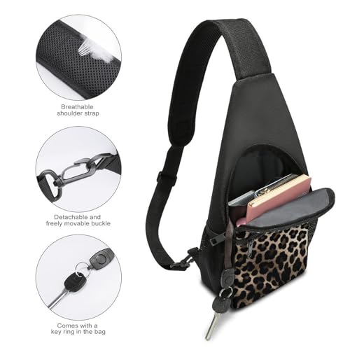 Bolso bandolera estampado leopardo negro liviano para hiking miniatura 4
