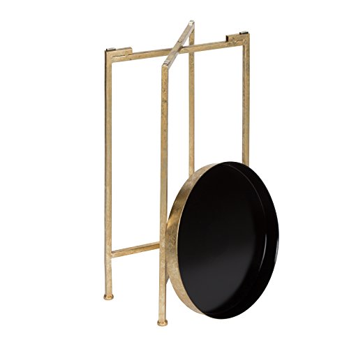 Image of Kate and Laurel Celia Round Metal Foldable Tray Accent Table, Black with Gold Base