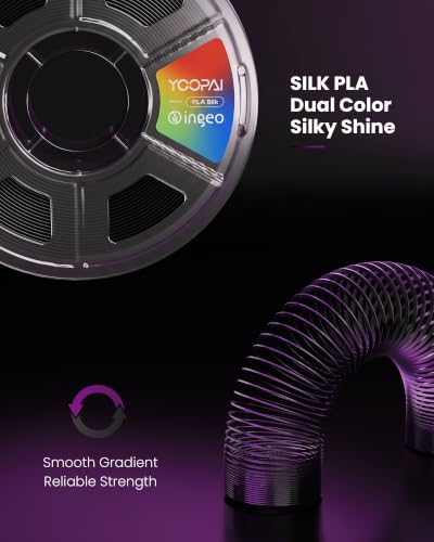 Image of YOOPAI Dual Color Silk PLA Filament 1.75mm, Two-Tone Coextrusion PLA 3D Printer Filament, Shiny Color Change Finish, Enhanced Formula for Stable Printing, 1kg Spool, Black Purple