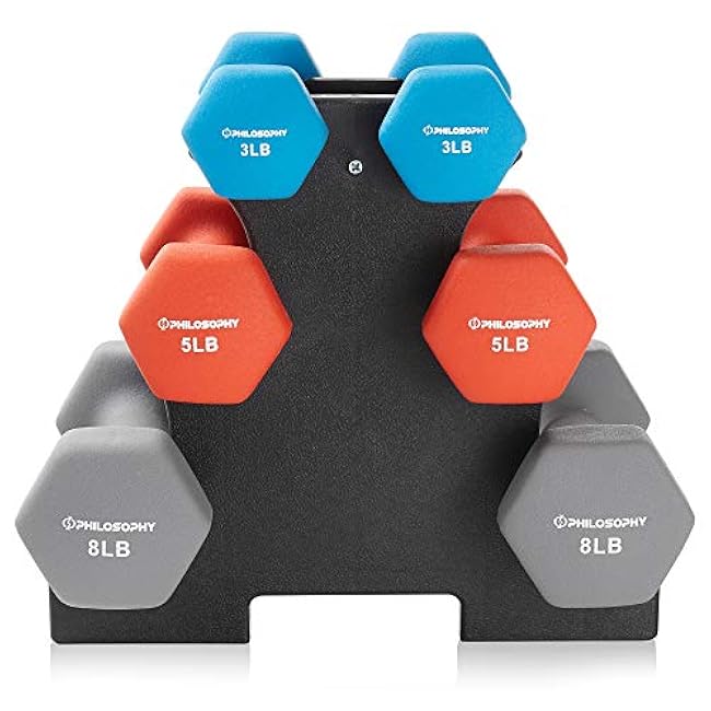 Philosophy Gym Neoprene Dumbbell Hand Weights, Set of 6 with Stand