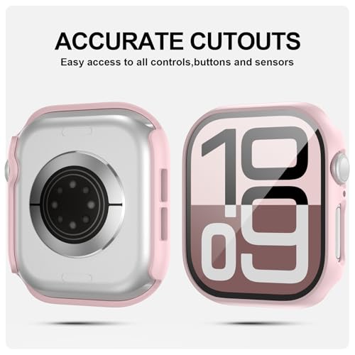 Image of JZK 2 Pack Case with Tempered Glass Screen Protector for Apple Watch Series 11(2025) Series 10 42mm,Slim Guard Full Coverage Hard PC Ultra-Thin Cover for iWatch 11 /10 42mm Accessories,Pink+White