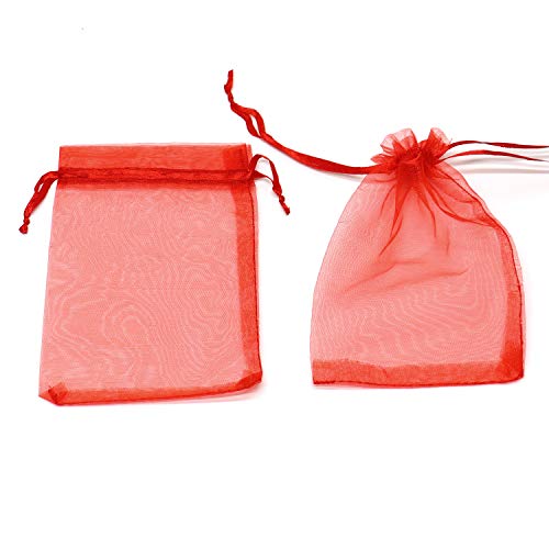 Image of Bezall 50pcs Drawstring Organza Jewelry Candy Pouch Christmas Wedding Party Favor Gift Bags (8x12, Red)
