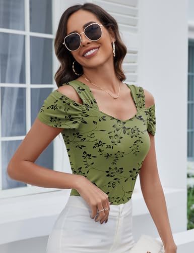 Image of Blingfit Cold Shoulder Tops Summer Tunic Shirts for Women T Shirts V Neck Short Sleeve Casual Tees Blouses 2026