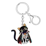DUOWEI Llavero de gato negro de Halloween, regalos extraños para amantes de los gatos, accesorios de llaves de coche, temática de bruja espeluznante, marrón, M