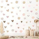 HATARU Colorful Flowers Wall Decals,Pastel Hearts Wall Art Stickers Bedroom Decor Peel and Stick,Pin