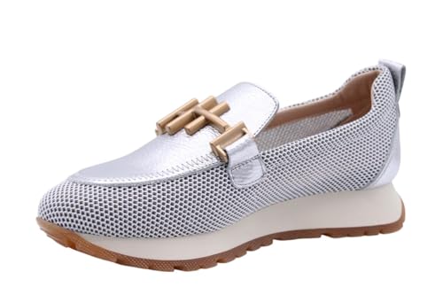 Hispanitas Para Mujer. HV253919 Mocasines De Piel Kansas Plateado (36), Plata, Plano, 1 A 3Cm, Ninguno, Casual - 2