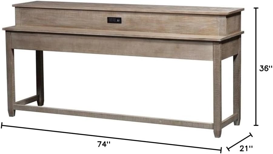 Pemberly Row Transitional Console Bar Table, Tan Finish, Saw Mark Distressing, 2 USB Ports & 2 Receptacles, Versatile Sofa Table or TV Console for Living Room or Home Office Use
