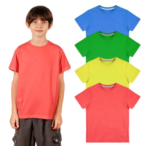Image of LAPASA Boys & Girls Cotton T-Shirts 4 Pack Tagless Tees for 3T-13Y Kids K01 | Ribbed Crewneck Short Sleeve Undershirts for Toddlers and Teens. Soft, Breathable, Ideal for School /Daily Wear /Sport