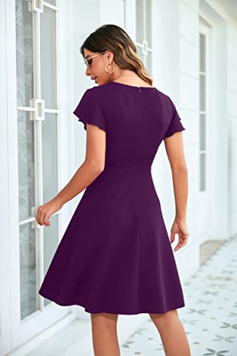 Owin Women's Semi-Formal Dress Ruffle Sleeves Work Dress Fit And Flare Cocktail Wedding Guest Dress Purple Xl #TOP2