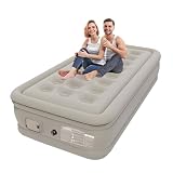 YOBWOK Materasso Gonfiabile Singolo,Materassi ad Aria da Campeggio con Pompa Incorporata e Rialzato Cuscino per uso Domestico,Letto Gonfiaggio e Sgonfiaggio Rapido 190x100x40cm,Cachi