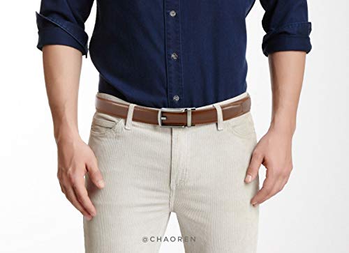 Image of Chaoren Leather Ratchet Belt 2 Pack Dress with Click Sliding Buckle 1 3 /8 inch in Gift Set Box - Adjustable Trim to Fit