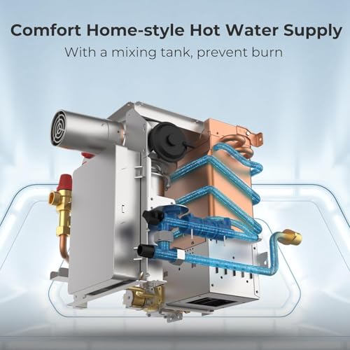 Image of CAMPLUX RV Tankless Water Heater, 65,000 BTU Hot Water Heater with Mixing Tank, 2.64GPM RV Water Heater with Door and Remote Controller, High Altitude Performance, Ideal for RVers' Everyday Use, White