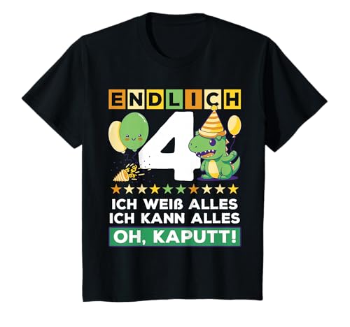 4. Geburtstag Witzige Dinosaurier Jungs Mädchen Deko 4 Jahre T-Shirt